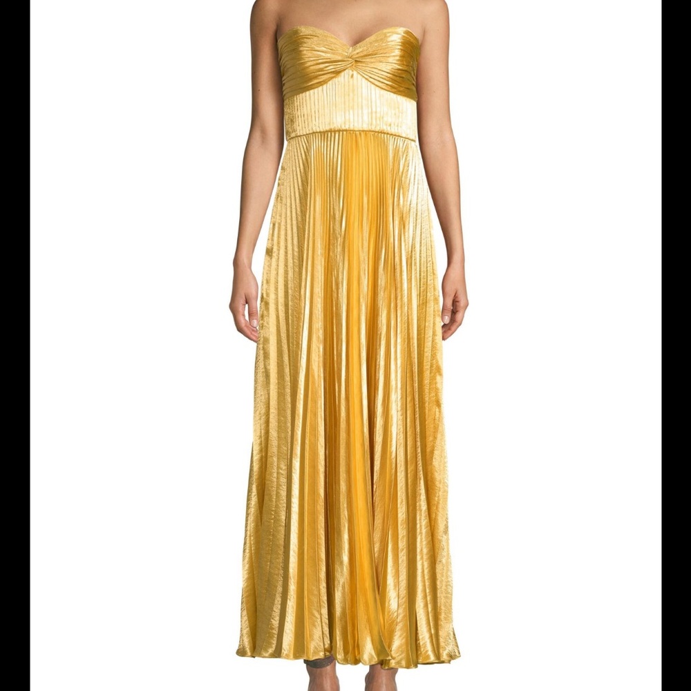 AMUR Belle yellow pleated strapless dress gown